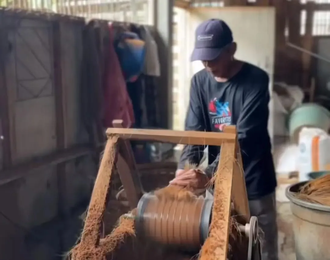 Proses pembuatan Sapu Tapes yang dilakukan oleh pengrajin KUBE Tambak Lestari 1. (Foto: TikTok @deswitatambaknegara)