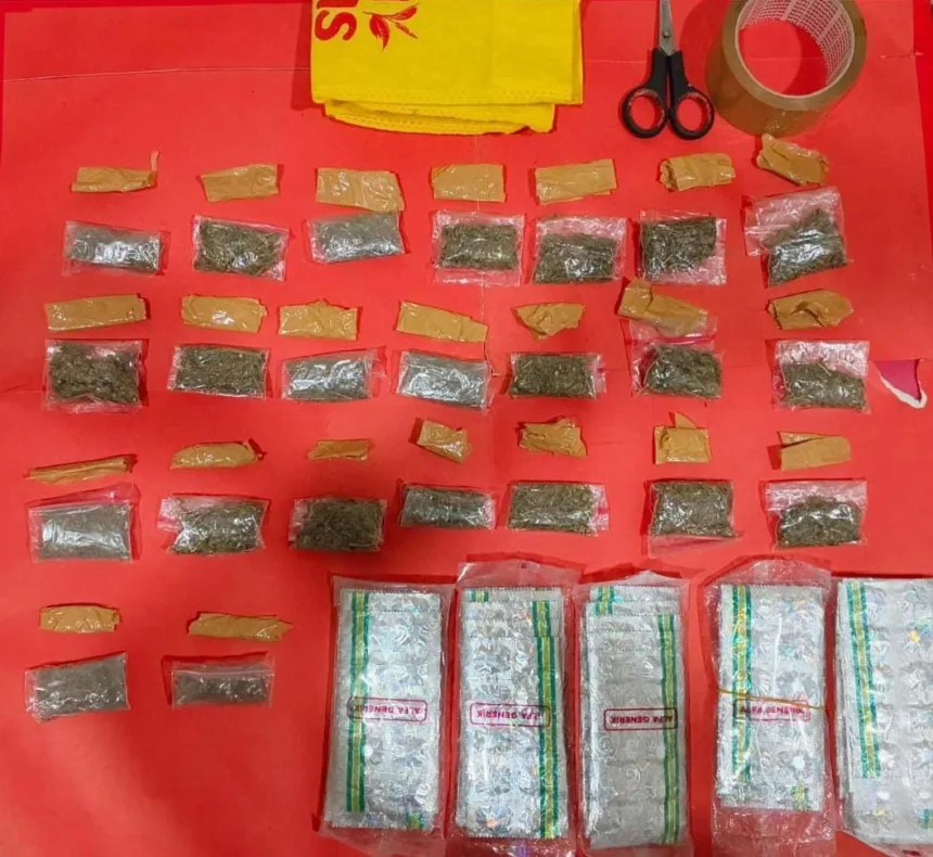 Barang bukti narkotika jenis ganja dan obat keras daftar G yang diamankan Satuan Reserse Narkoba Polresta Banyumas dari wilayah Kecamatan Ajibarang.(Dok Polresta Banyumas)