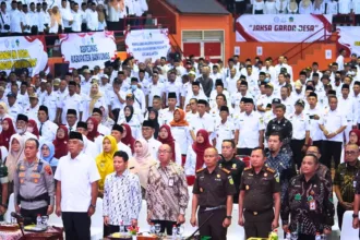 Pemerintah Kabupaten Banyumas bersama Kejaksaan Agung Republik Indonesia menggelar sosialisasi program Jaksa Garda Desa (Jaga Desa) di Sasana Krida Raga Satria, GOR Satria Purwokerto, Selasa (22/9/2026).(Foto: Prokompim Setda Banyumas)