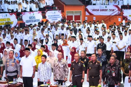 Pemerintah Kabupaten Banyumas bersama Kejaksaan Agung Republik Indonesia menggelar sosialisasi program Jaksa Garda Desa (Jaga Desa) di Sasana Krida Raga Satria, GOR Satria Purwokerto, Selasa (22/9/2026).(Foto: Prokompim Setda Banyumas)