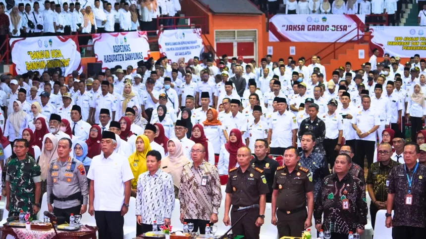 Pemerintah Kabupaten Banyumas bersama Kejaksaan Agung Republik Indonesia menggelar sosialisasi program Jaksa Garda Desa (Jaga Desa) di Sasana Krida Raga Satria, GOR Satria Purwokerto, Selasa (22/9/2026).(Foto: Prokompim Setda Banyumas)