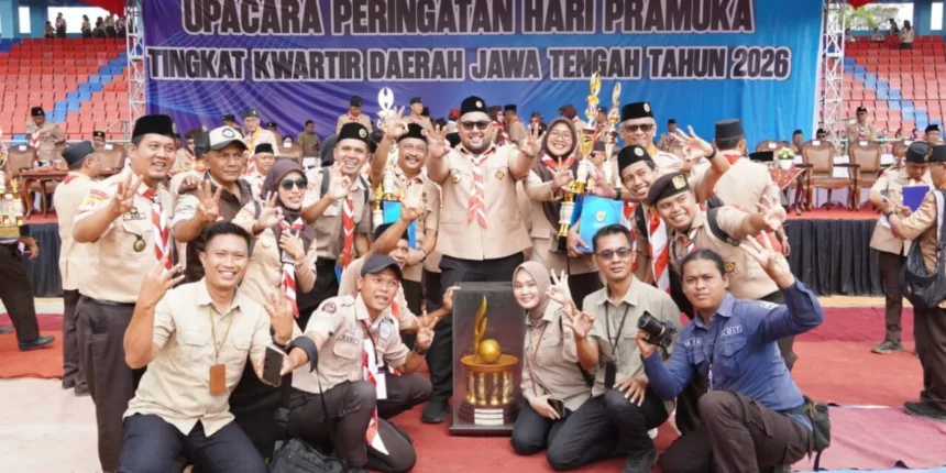 Gerakan Pramuka Kwartir Cabang (Kwarcab) Purbalingga kembali dinobatkan sebagai Juara Umum Estafet Tunas Kelapa (ETK) Kwarda Jawa Tengah 2026.(Foto: Prokompim Setda Purbalingga)