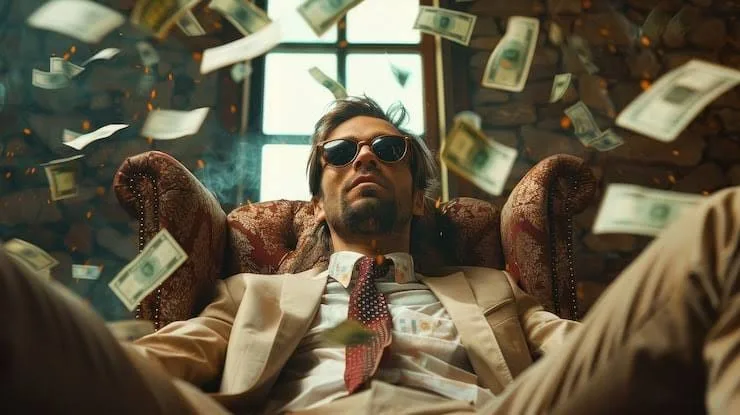 Ilustrasi gambar orang bergelimang uang.(dok Magnific)