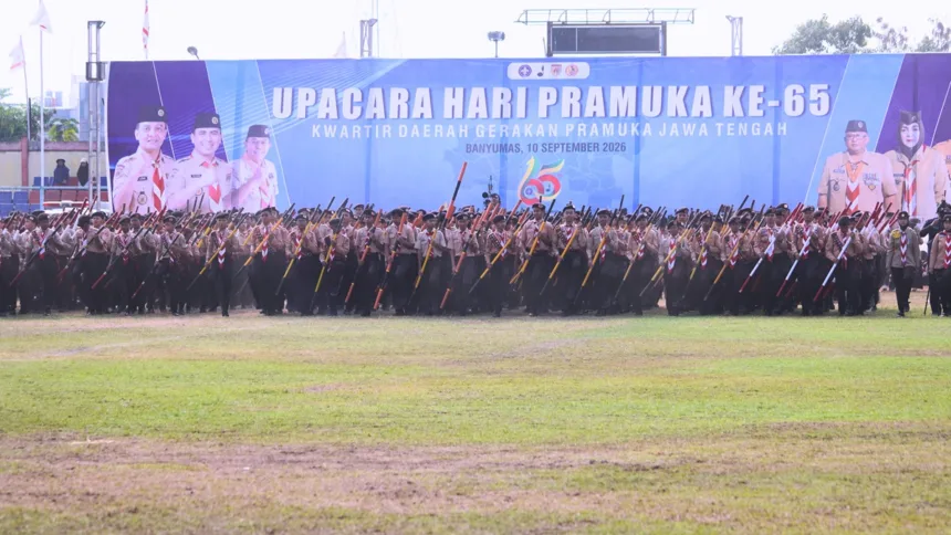 Peringatan Hari Pramuka ke-65 Tingkat Kwartir Daerah (Kwarda) Jawa Tengah berlangsung di Stadion GOR Satria Purwokerto, Kamis (10/9/2026).(Foto: Prokompim Setda Banyumas)