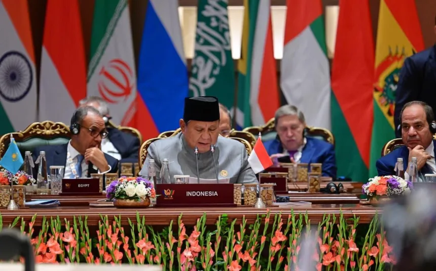 Presiden Prabowo menghadori KTT BRICS 2026 di Bharat Mandapam, New Delhi, India, Minggu (13/9/2026).(Foto: BPMI Setpres)