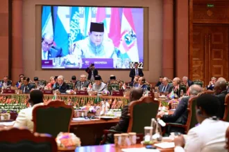 Presiden Prabowo saat menjadi pembicara di KTT BRICS 2026 di Bharat Mandapam, New Delhi, India, Minggu (13/9/2026).(Foto: BPMI Setpres)