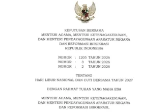 Surat Keputusan Bersama (SKB) Tiga Menteri mengenai Hari Libur Nasional dan Cuti Bersama Tahun 2027.(Dok Humas Kemenko PMK/DND – Humas Kemensetneg)
