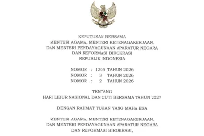 Surat Keputusan Bersama (SKB) Tiga Menteri mengenai Hari Libur Nasional dan Cuti Bersama Tahun 2027.(Dok Humas Kemenko PMK/DND – Humas Kemensetneg)