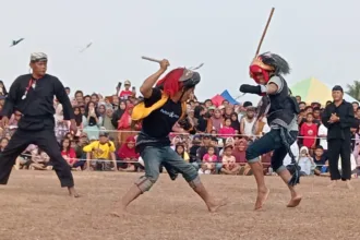 Tradisi Ujungan Gumelem digelar di Desa Gumelem Wetan, Banjarnegara. Ribuan warga menyaksikan ritual turun-temurun sebagai ikhtiar memohon hujan