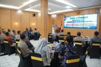 Polres Purbalingga menggelar rapat koordinasi bersama Pemkab terkait persiapan pengamanan Pilkades Serentak 2026 di Aula Wicaksana Laghawa.(Foto: Prokompim Setda Purbalingga).