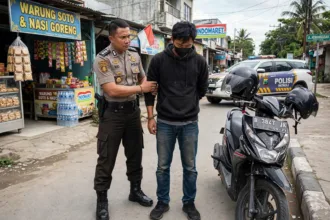 Ilustrasi pencuri motor ditangkap polisi.(dok Meta AI)