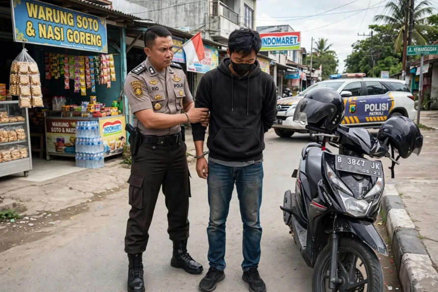Ilustrasi pencuri motor ditangkap polisi.(dok Meta AI)